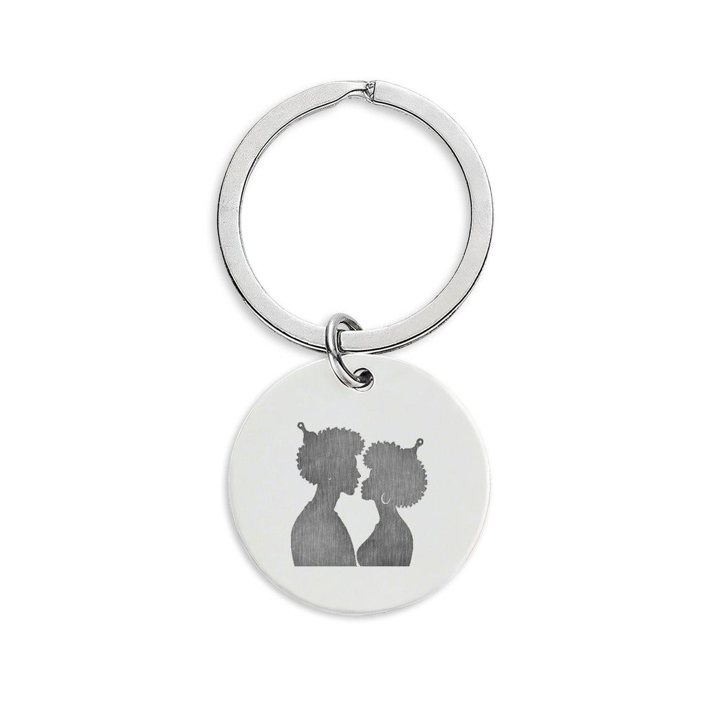 Afro King & Queen Lovers Round Keychain | Stainless Steel Engraved