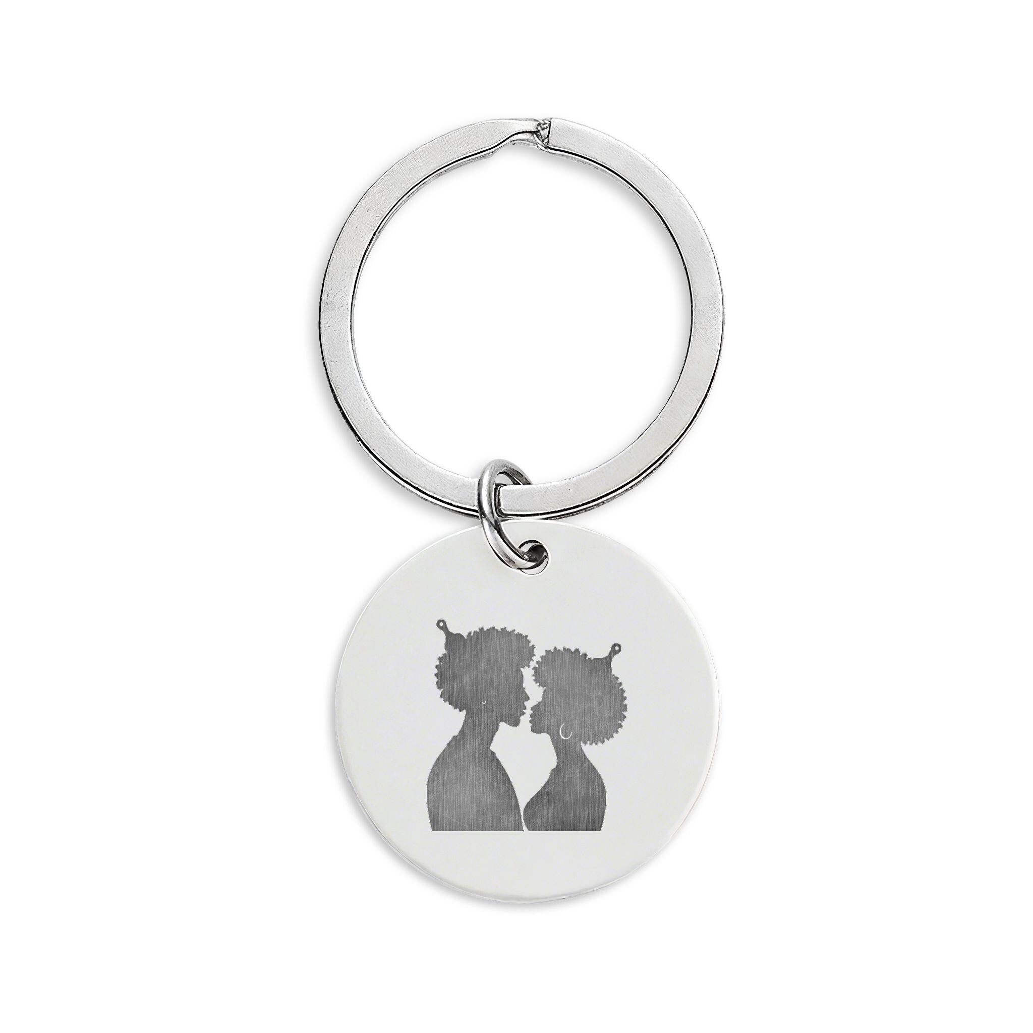 Afro King & Queen Lovers Round Keychain | Stainless Steel Engraved