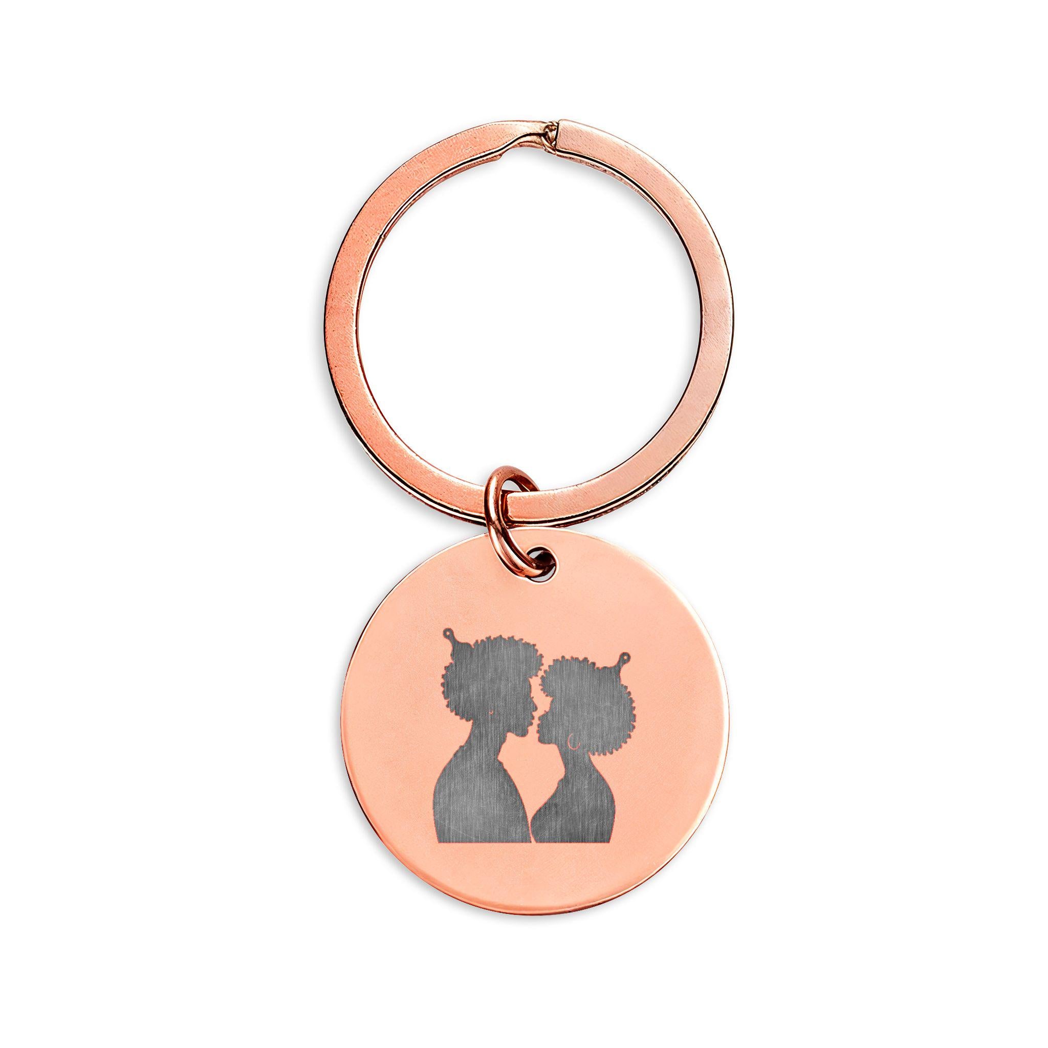Afro King & Queen Lovers Round Keychain | Stainless Steel Engraved