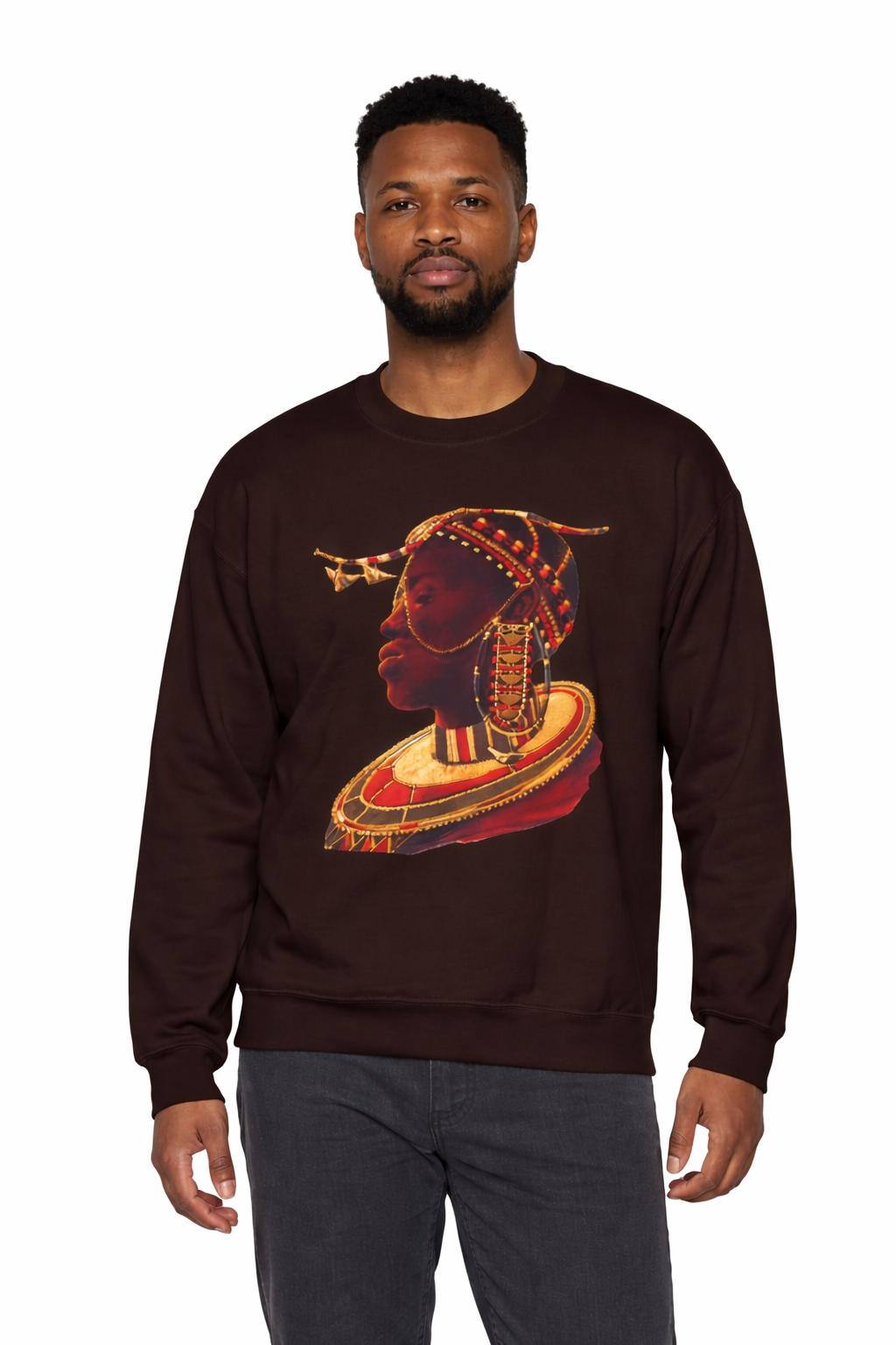 African Queen Crewneck | Vintage tribal portrait sweatshirt